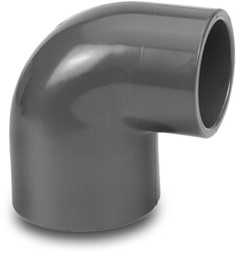 VDL Winkel 90°, reduziert PVC-U 50 mm x 40 mm Klebemuffe 10bar Grau